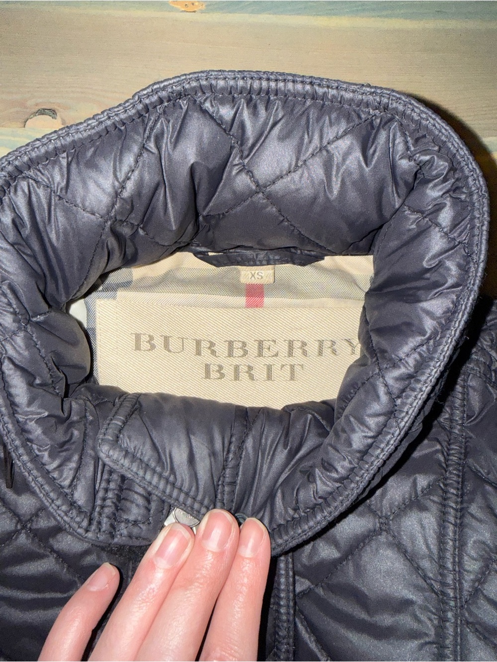 Burberry Brit Black Quilted Hooded wool cotton nylon jacket XS - Picture 12 of 12